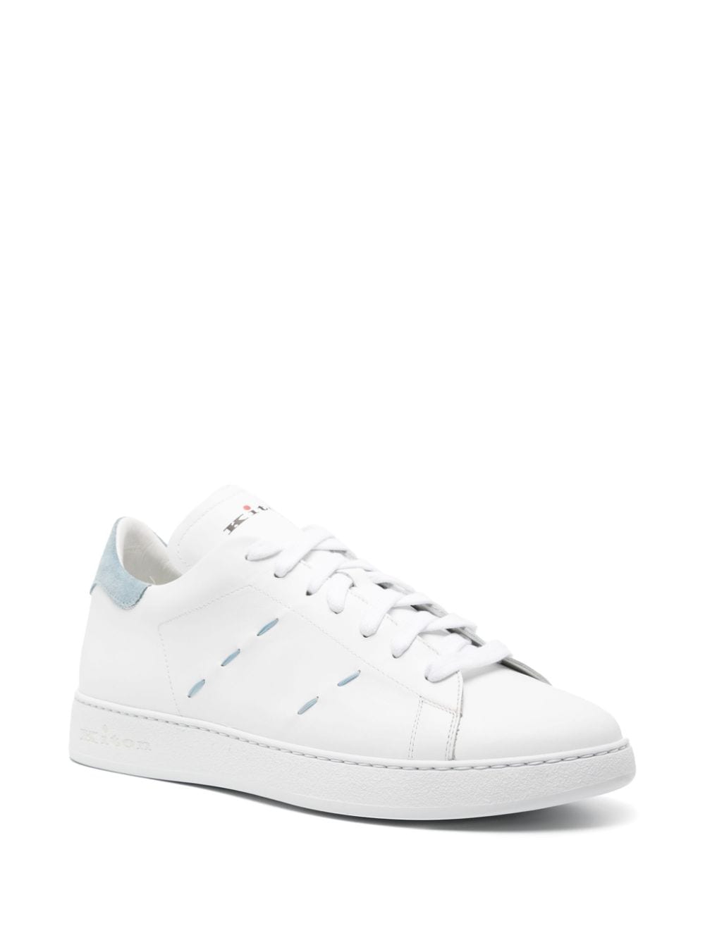 KITON Men's White Leather Sneakers with Decorative Stitching and Branded Details