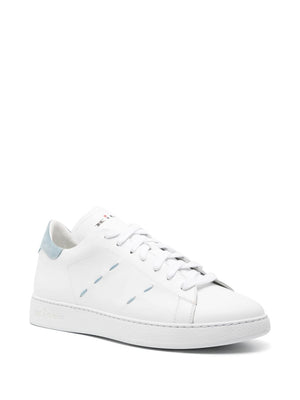 KITON Men's White Leather Sneakers with Decorative Stitching and Branded Details