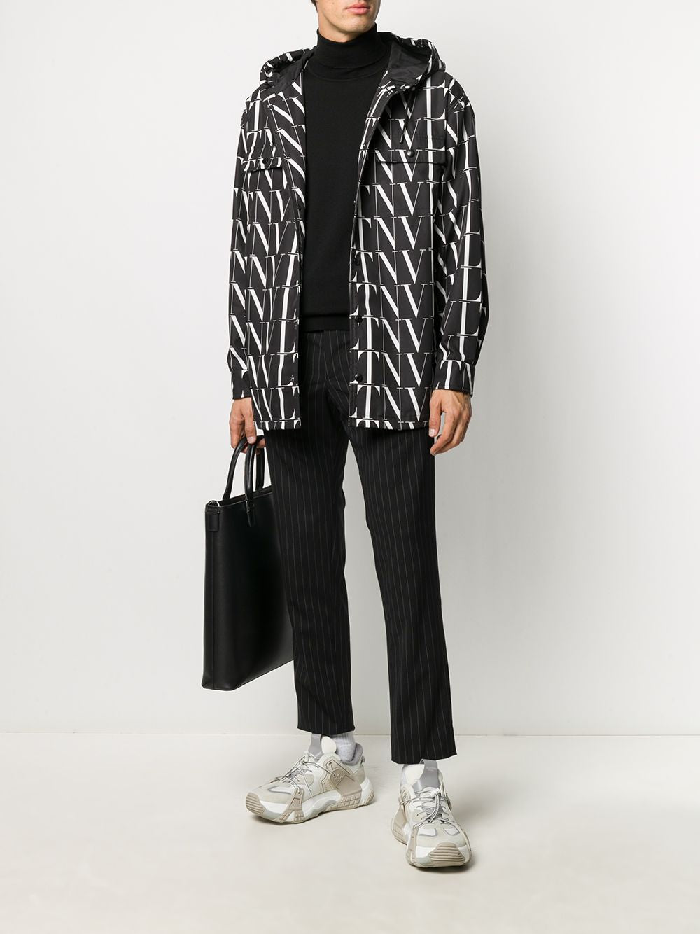 Men's Black Parka Jacket for SS24 with Allover VALENTINO VLTN Print