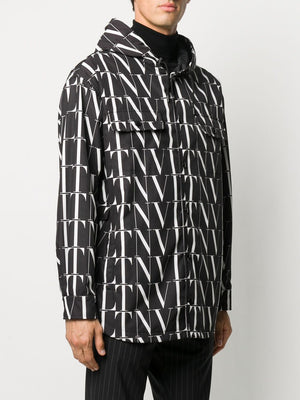 Men's Black Parka Jacket for SS24 with Allover VALENTINO VLTN Print