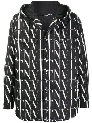 Men's Black Parka Jacket for SS24 with Allover VALENTINO VLTN Print