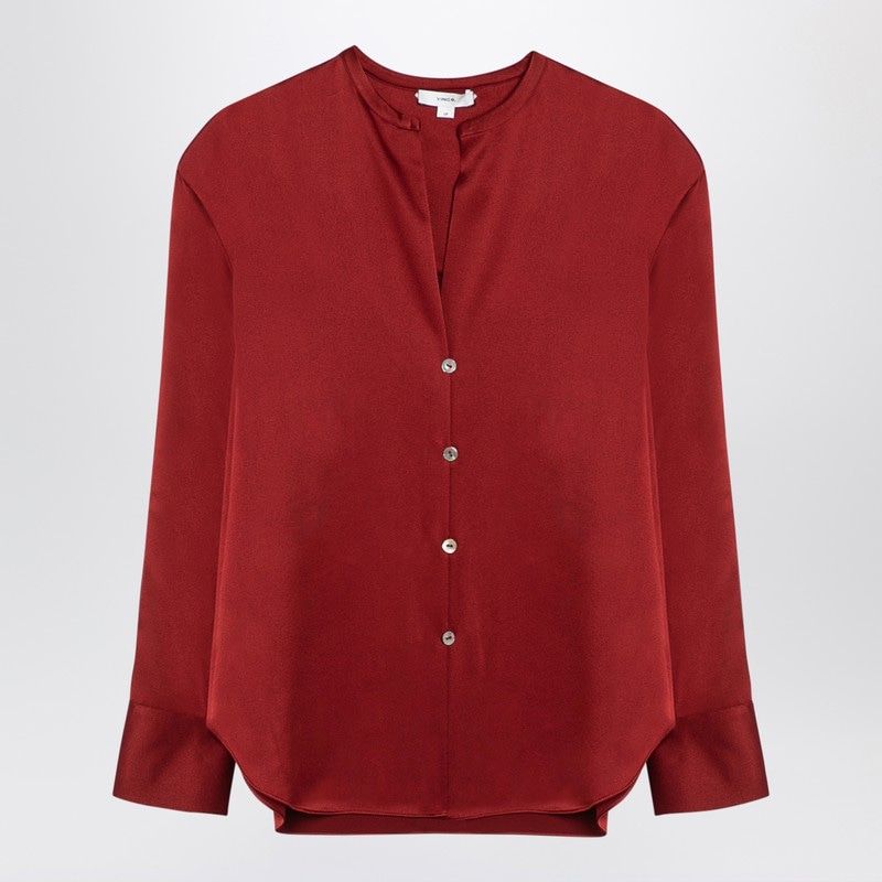 VINCE Scarlet Red Silk V-Neck Blouse