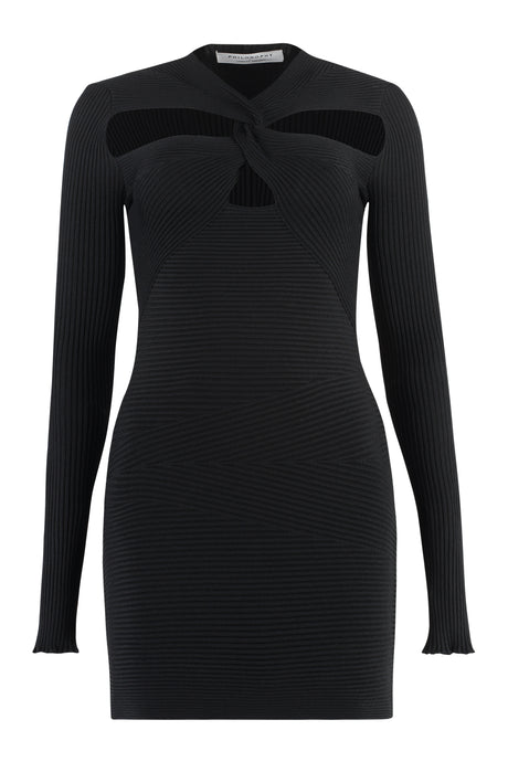 PHILOSOPHY DI LORENZO SERAFINI Black Cut-Out Detail Sweater Dress with Crossover Neckline for Women