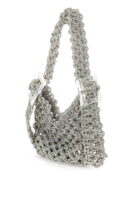 HIBOURAMA Mini Vannifique Silver Hand-Woven Clutch with Crystal Accents & Resin Buckle