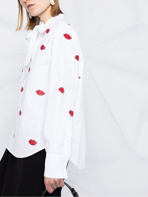 VALENTINO Embroidered Top for Women in Bianco/rosso with Animal Origin Details