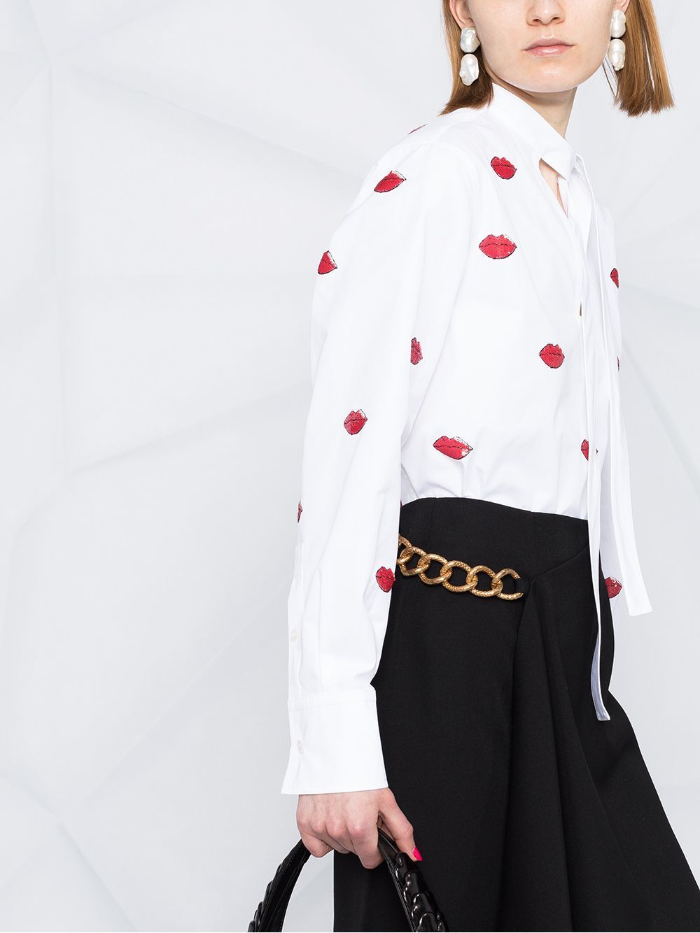 VALENTINO Embroidered Top for Women in Bianco/rosso with Animal Origin Details