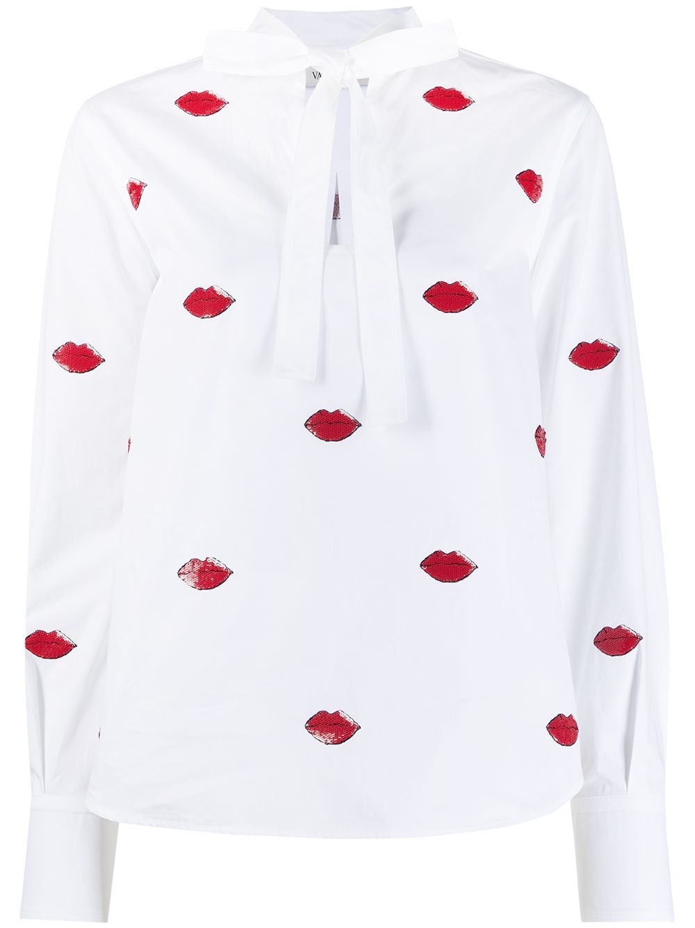 VALENTINO Embroidered Top for Women in Bianco/rosso with Animal Origin Details