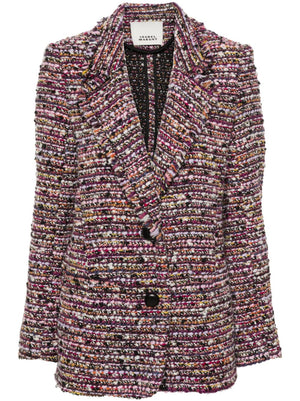 ISABEL MARANT Purple Wool Blend Bouclé Frayed Blazer Jacket for Women