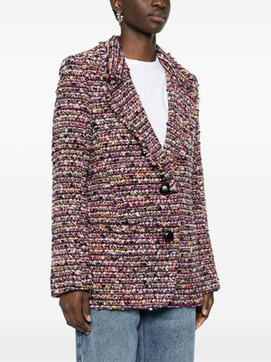 ISABEL MARANT Purple Wool Blend Bouclé Frayed Blazer Jacket for Women