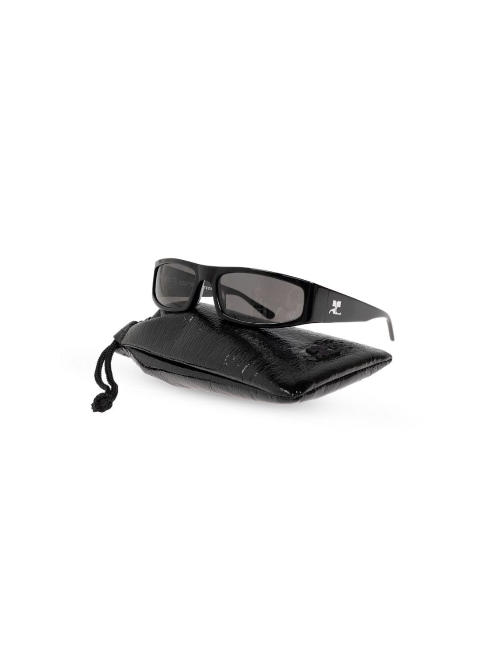 COURREGÈS Chic Black Acetate Rectangle Wraparound Sunglasses