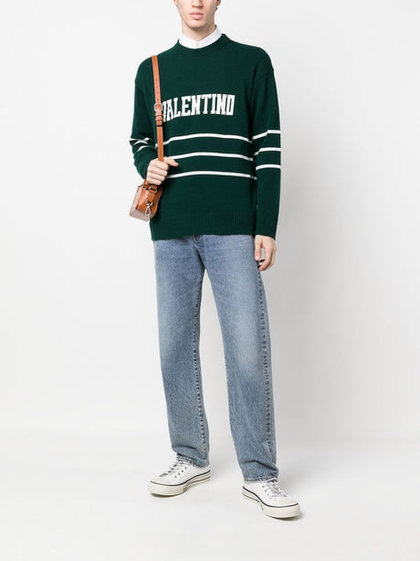 VALENTINO Green and Ivory Men's Knit Sweater for SS23