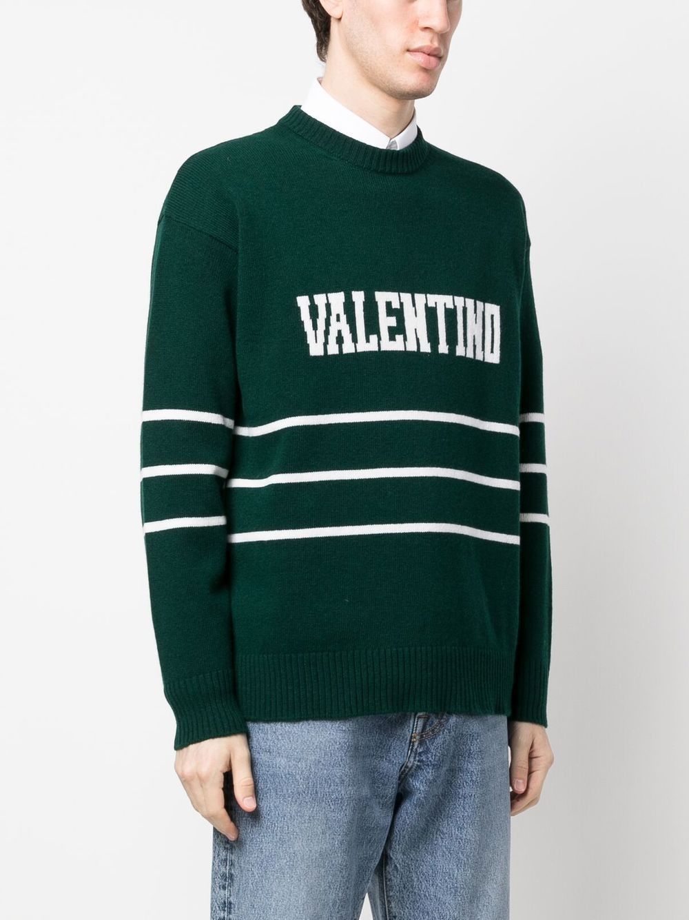 VALENTINO Green and Ivory Men's Knit Sweater for SS23