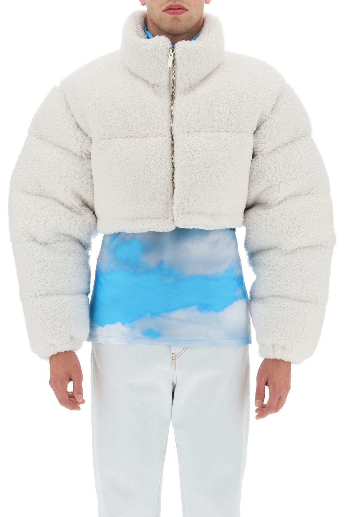 VTMNTS Men's White Cropped Shearling Puffer Jacket for FW22