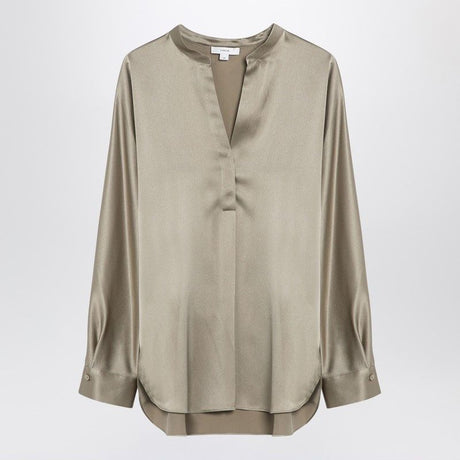 VINCE Elegant Beige Silk V-Neck Blouse