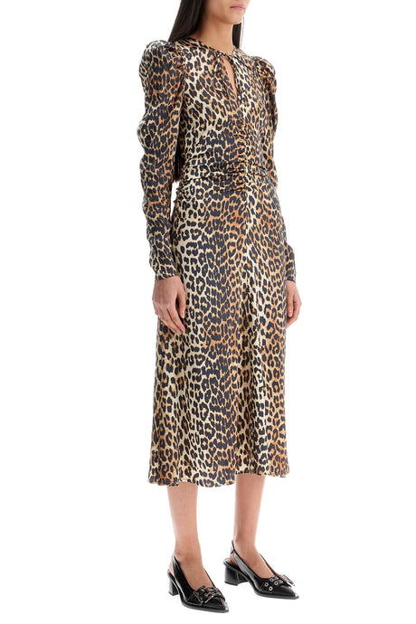 GANNI Satin Animal Print Midi Dress for Women