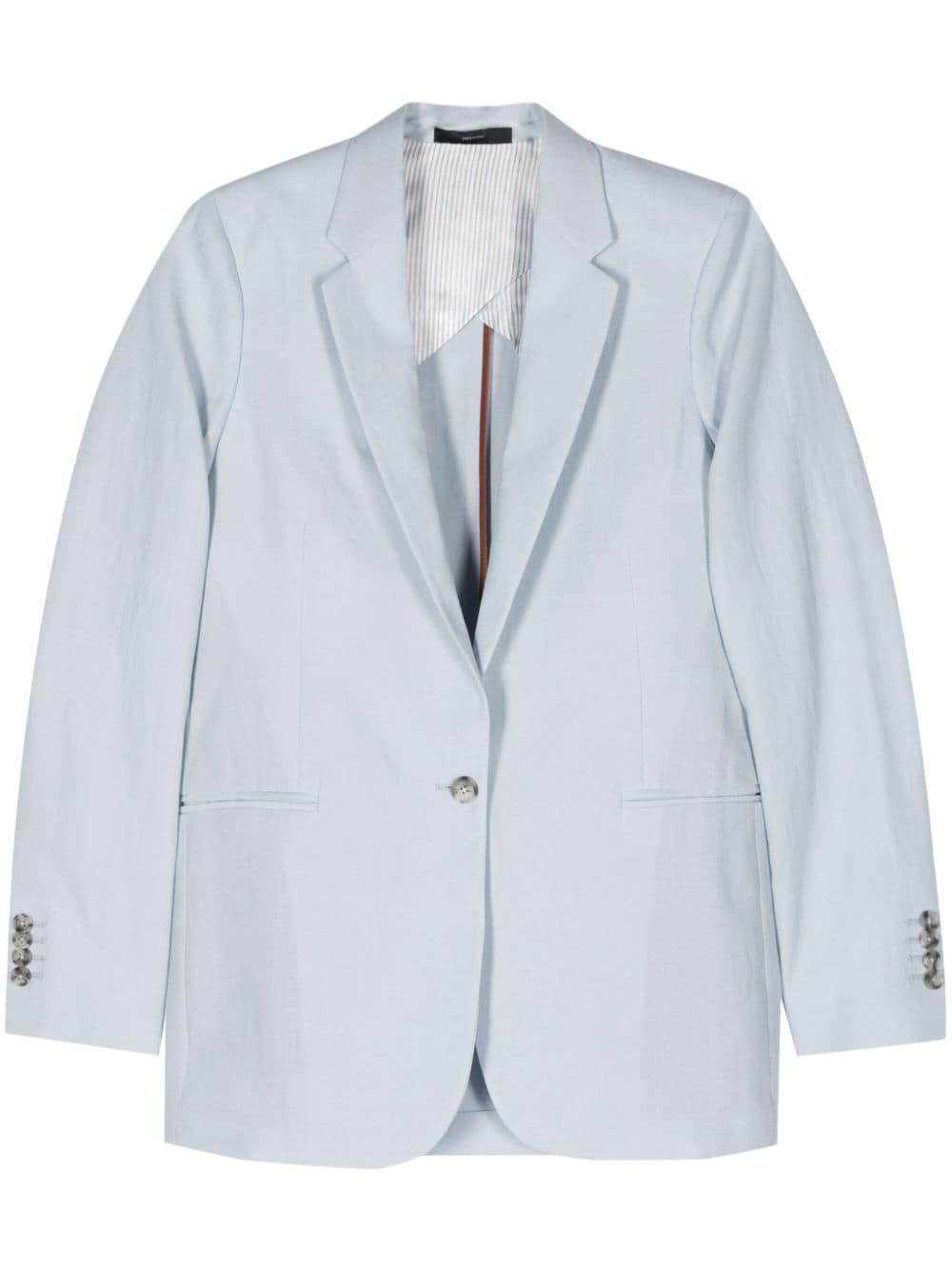 Light Blue Linen/Flax Single-Breasted Jacket for Women