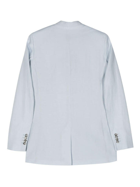 Light Blue Linen/Flax Single-Breasted Jacket for Women