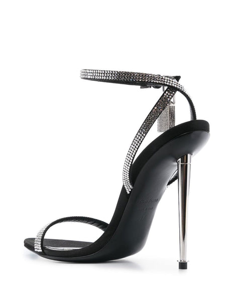 TOM FORD Crystal Embellished 120mm Black Leather Sandals