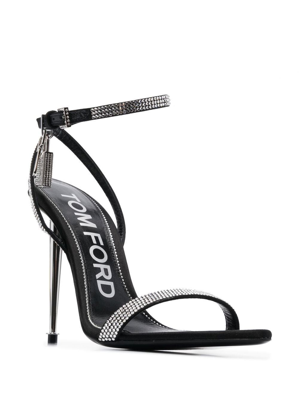 TOM FORD Crystal Embellished 120mm Black Leather Sandals