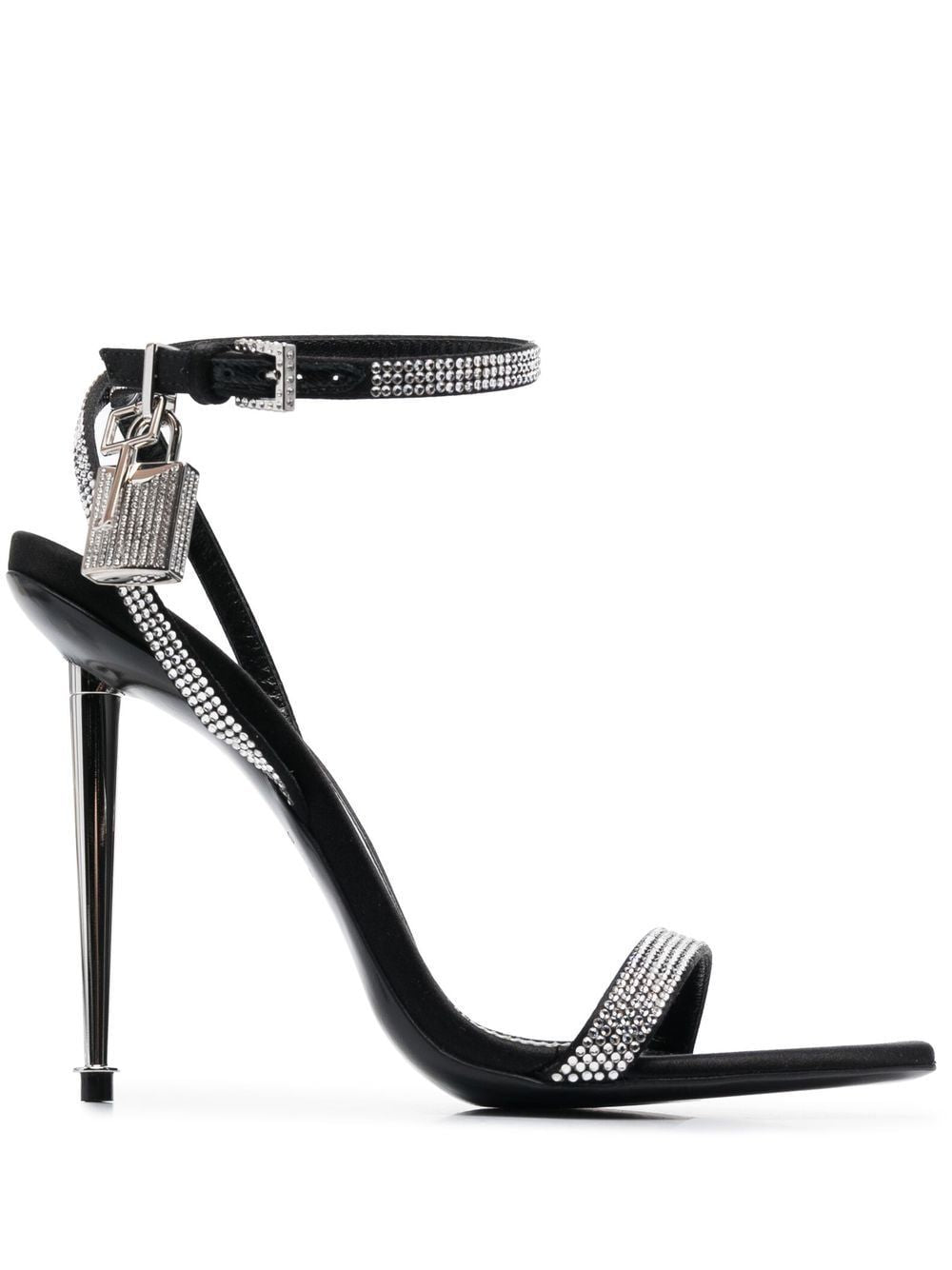 TOM FORD Crystal Embellished 120mm Black Leather Sandals