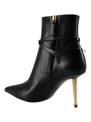 Sleek Leather Ankle Boots for Women with Padlock and Iconic Pointed Heel