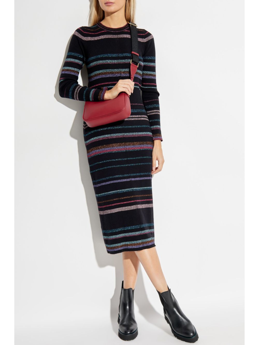 PAUL SMITH Striped Midi Dress with Metallic Detail