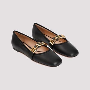 Black Nappa Leather Ballerina Flats for Women - SS24 Collection