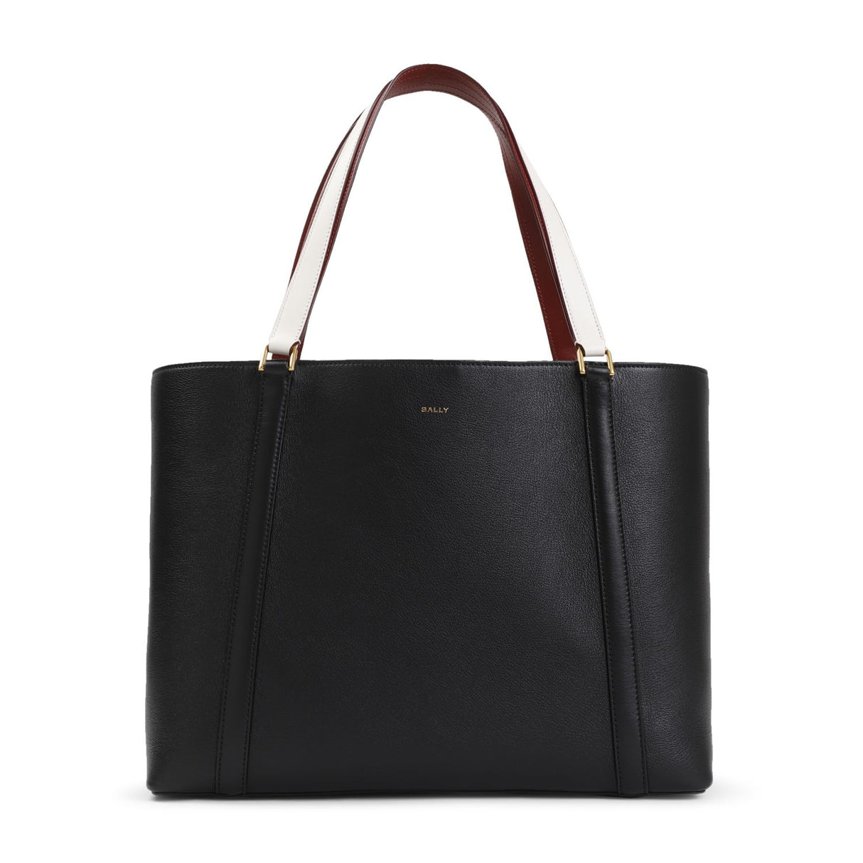 BALLY Elegant Black Leather Tote Bag 38x28x13 cm