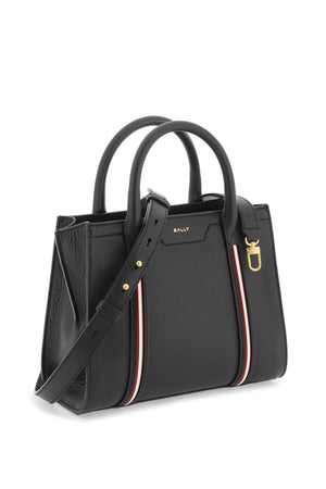 BALLY Small Code Tote in Hammered Leather with Iconic Stripe and Gold Accents