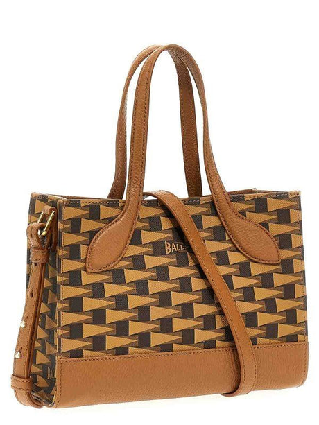 迷你时尚骆驼棕色手提包，多彩Logo印花及金色点缀，全皮革材质