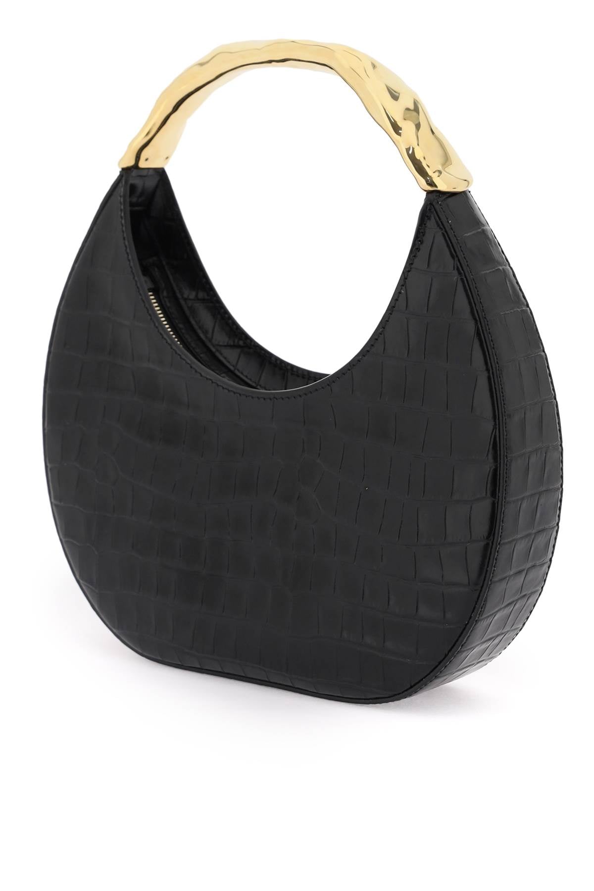 Baroque Croco-Embossed Black Hobo Handbag with Gold Metal Handle