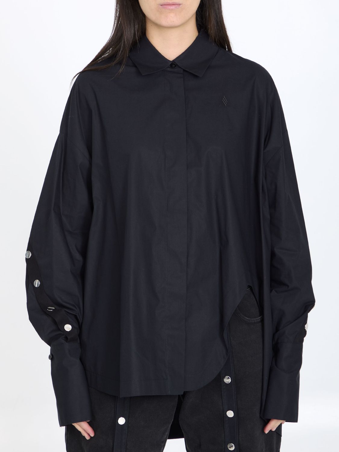 THE ATTICO Black Cotton Poplin Snap-button Shirt