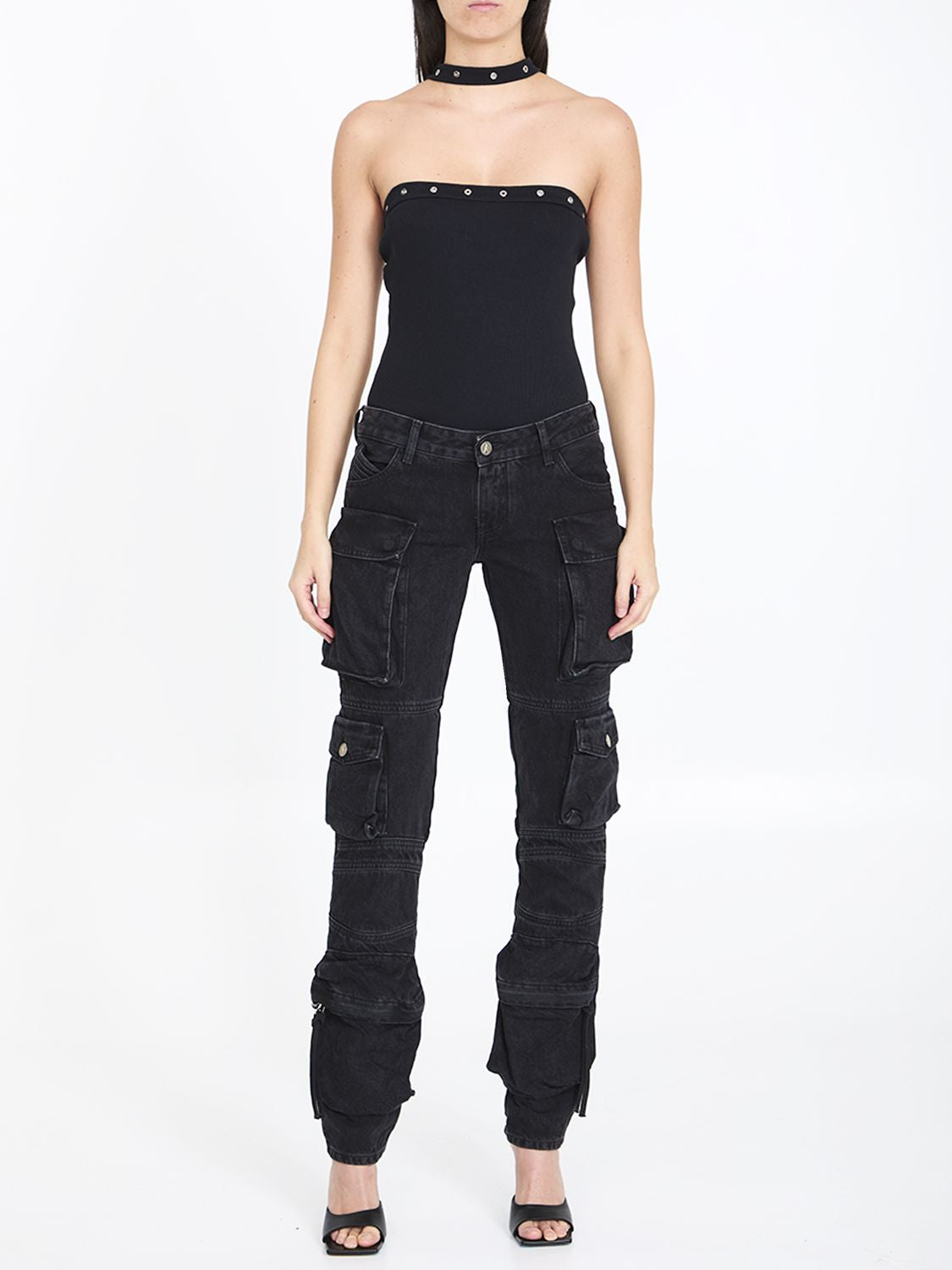 Black Low-Waist Cargo Jeans for Women