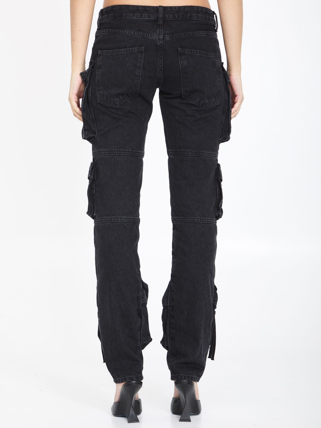 Low-Waist Essie Cargo Jeans in Black Cotton Denim for Women - SS24