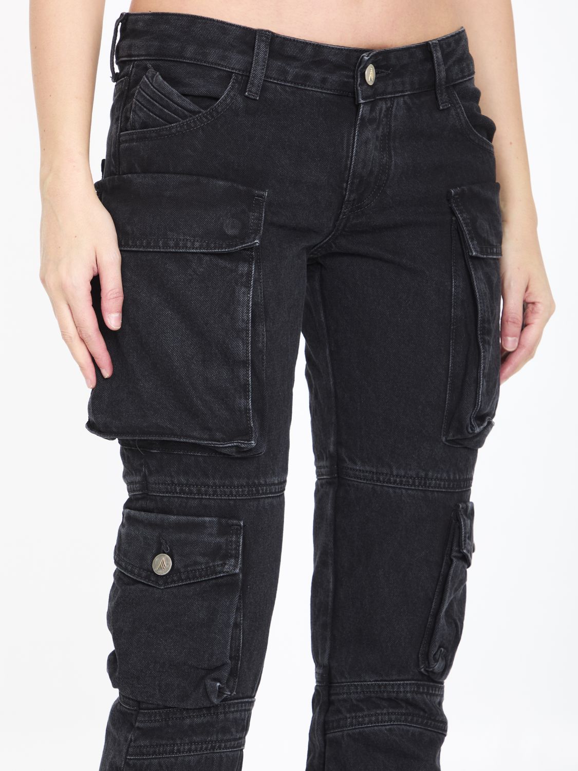 Low-Waist Essie Cargo Jeans in Black Cotton Denim for Women - SS24