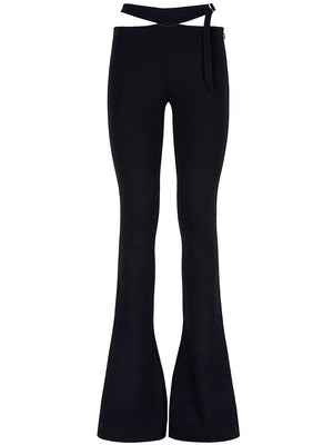 THE ATTICO Women's Black Long Pants with Metal Logo Buckle and Side Zip Closure