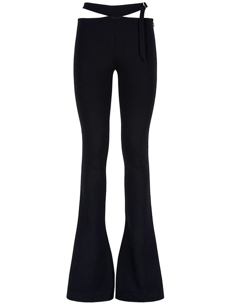 THE ATTICO Women's Black Long Pants with Metal Logo Buckle and Side Zip Closure