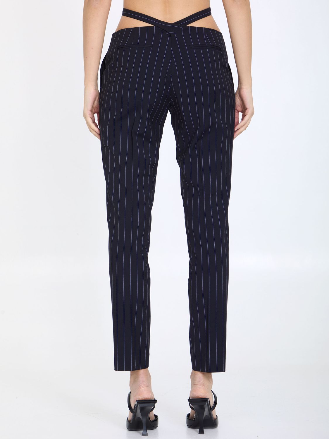 Navy Blue Striped Crossover Pants with Back Straps