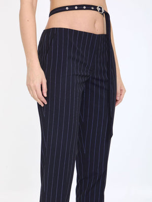 Navy Blue Striped Crossover Pants with Back Straps