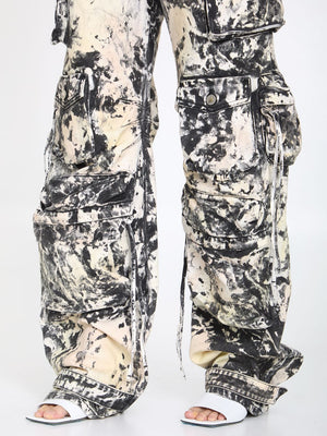 THE ATTICO Fern Cargo Pants - White, Black, and Pink Denim - Oversized Fit