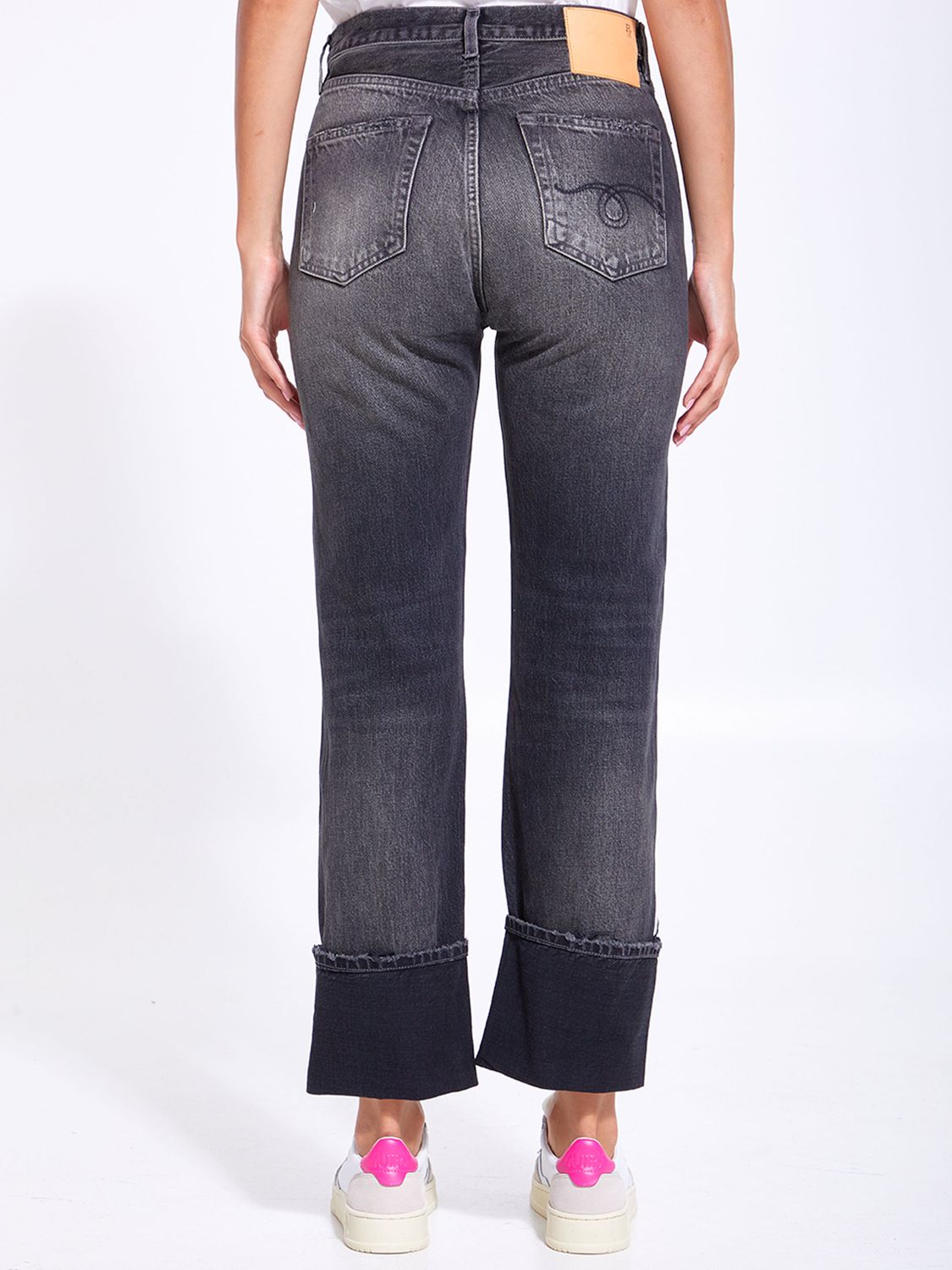 R13 Washed-Out Effect Black Denim Cuffed Jeans - Slim Fit, EU Sizing
