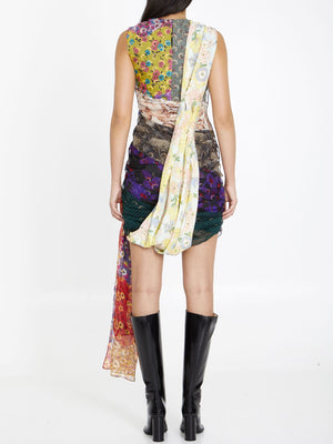 Multicolor Silk Scarves Dress with Asymmetric Hem for Women