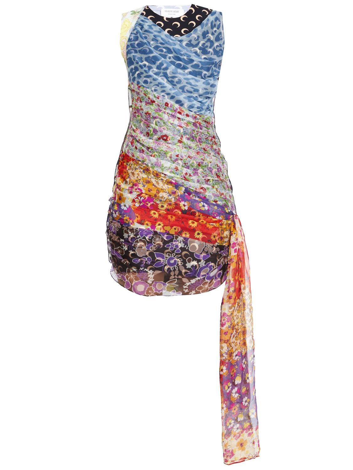 Multicolor Silk Scarves Dress with Asymmetric Hem for Women