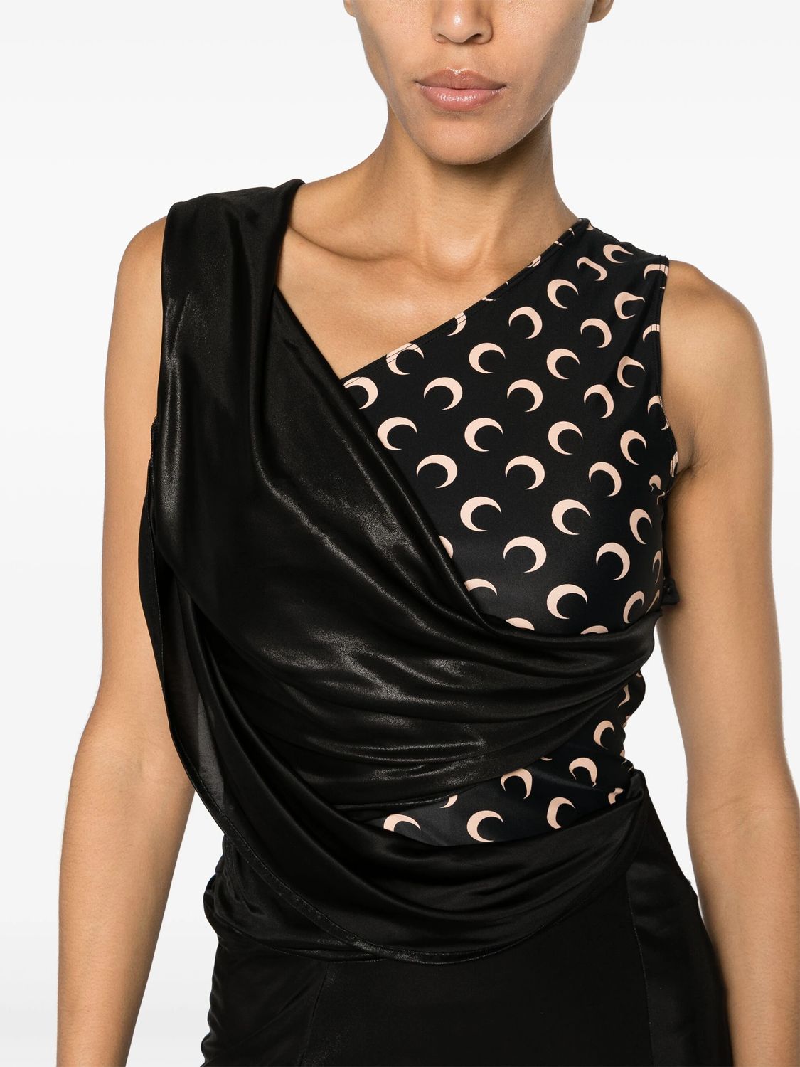 MARINE SERRE Sophisticated Asymmetric Dress with Crescent Moon Print