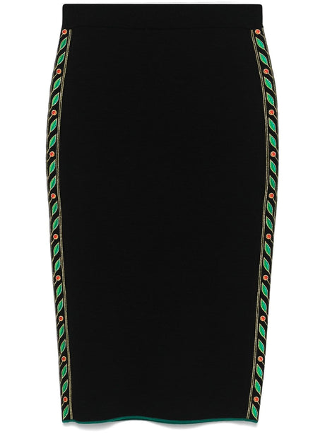 CASABLANCA Mid-Length Knit Skirt with Embroidered Hem