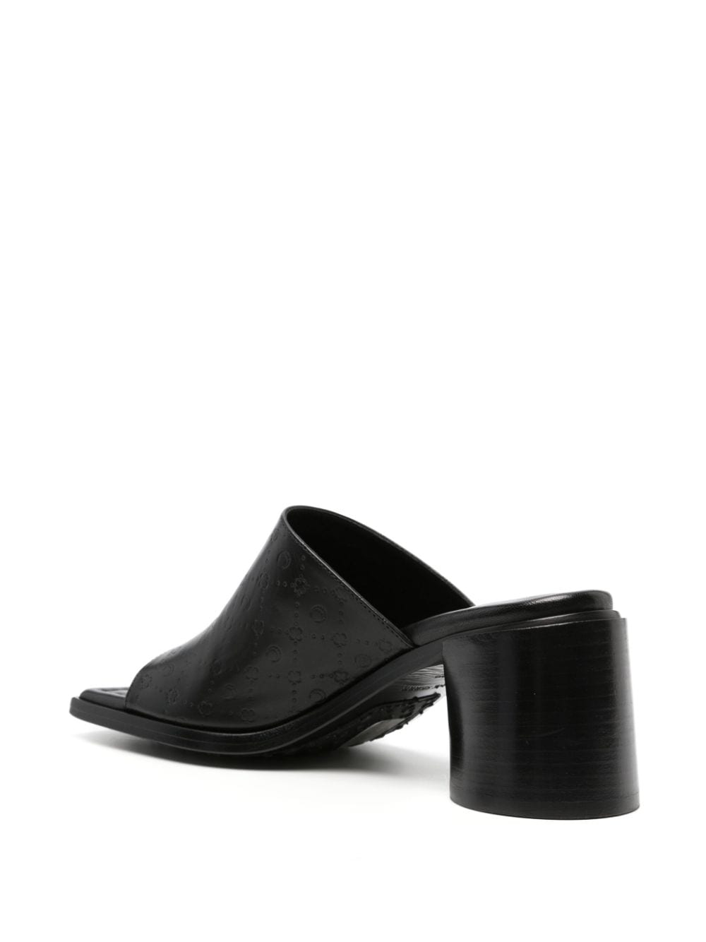 MARINE SERRE Black Leather Square Toe Slip-On Sandals for Women