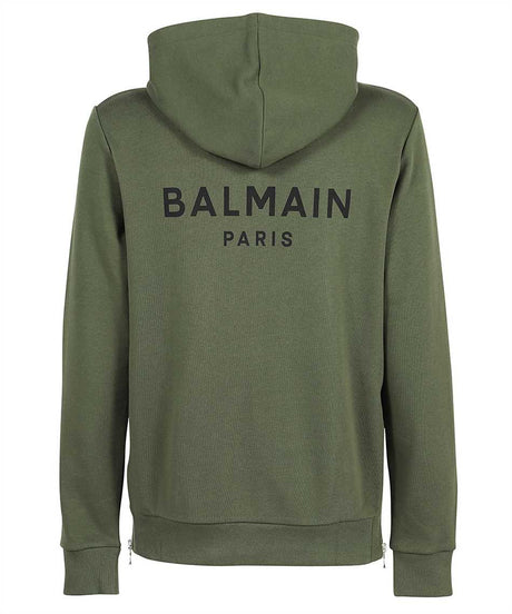 BALMAIN Green Cotton Full-Zip Sweatshirt for Men - SS23 Collection