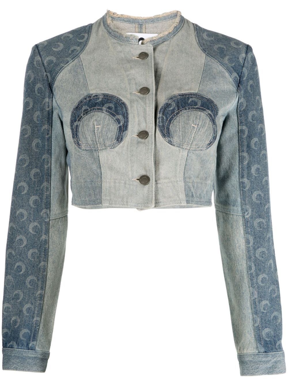 MARINE SERRE Blue Crescent Moon Patchwork Denim Jacket for Women