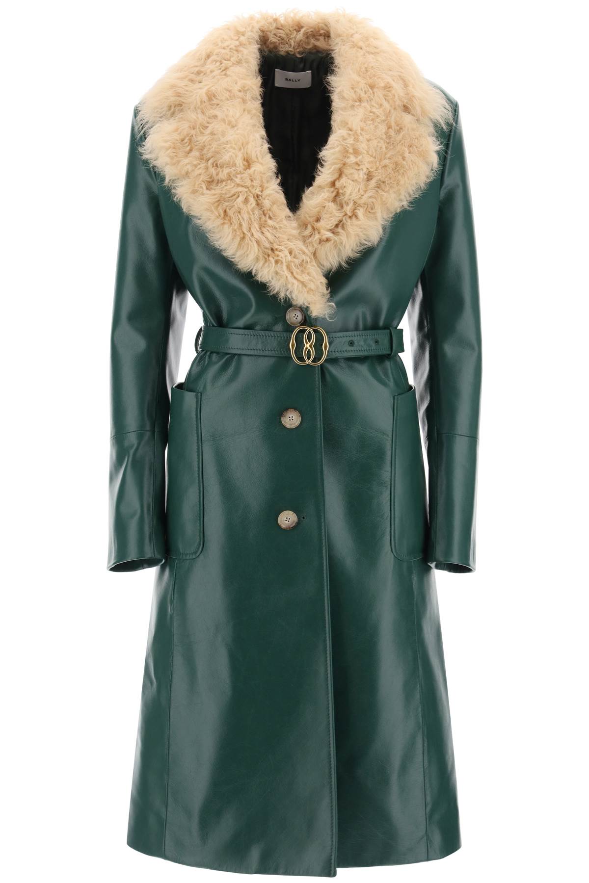 BALLY Faux Shearling Jacket with Adjustable Waist - Green FW23