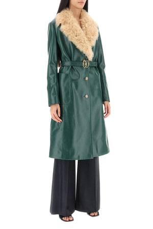 綠色羊皮革與羊毛背心腰帶外套 - FW23